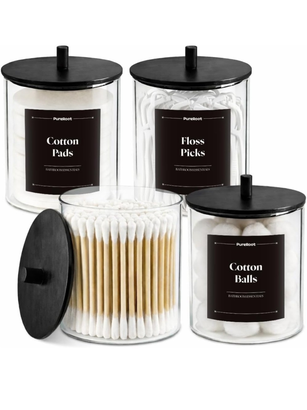 Source Unknown Clear Glass Storage Jars with Black Lids - Set of 4